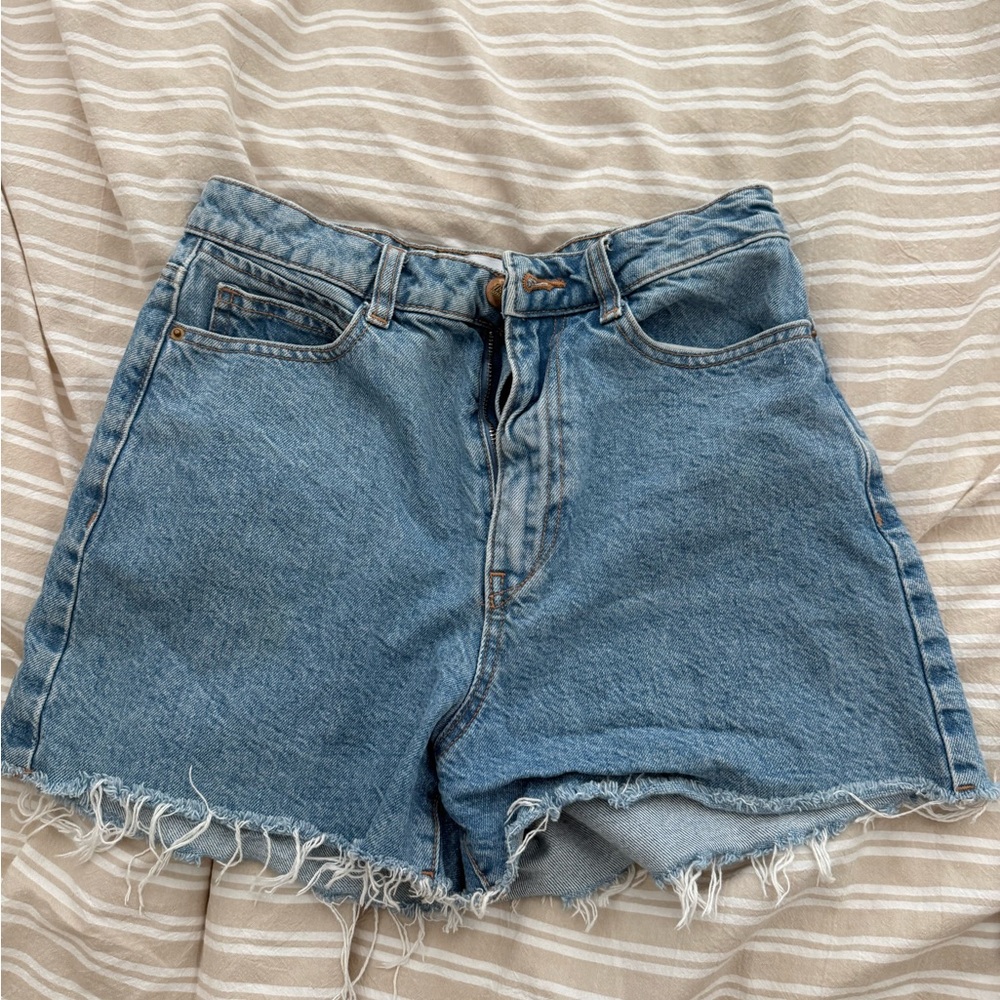Zara Light Blue Frayed Hem Denim Shorts